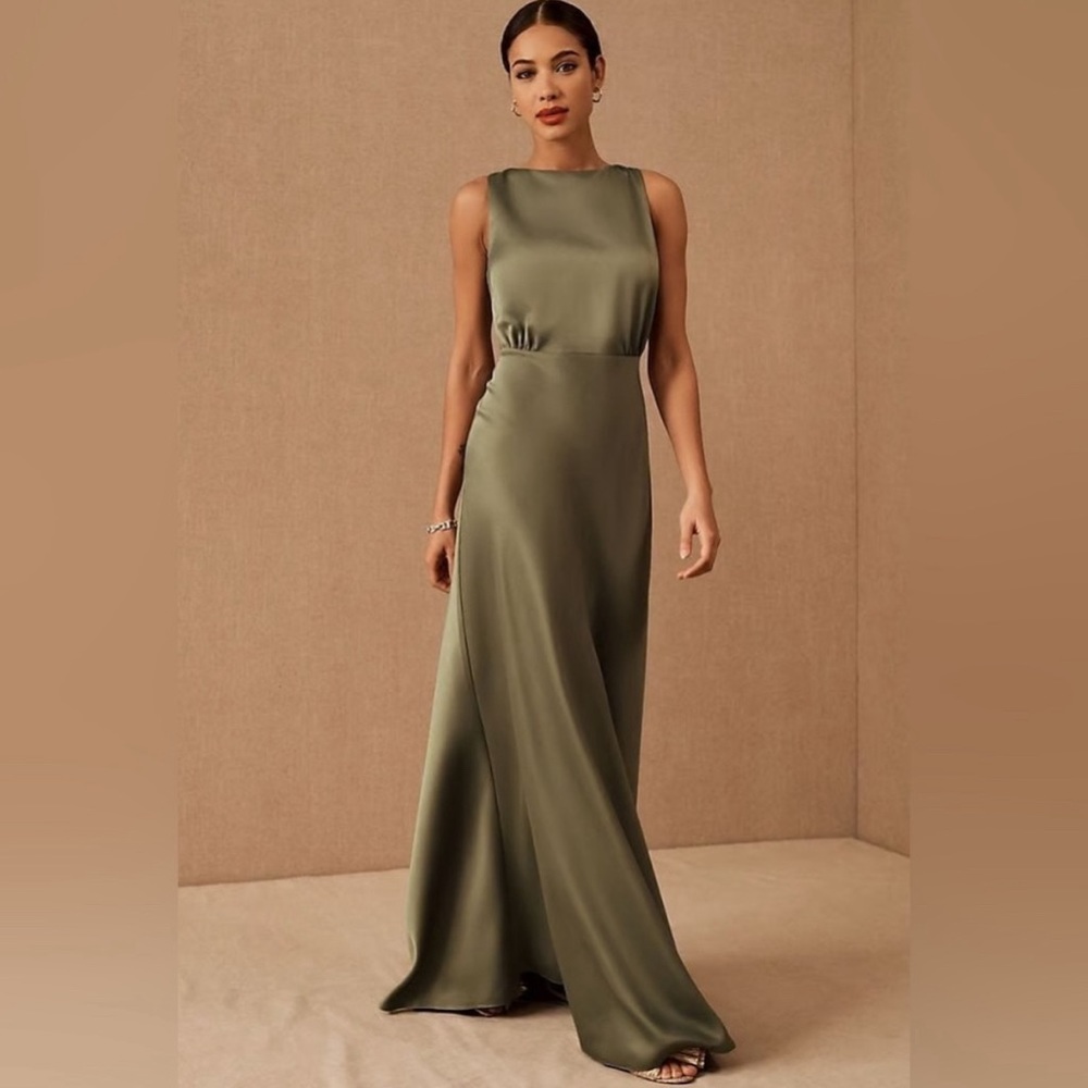 BHLDN Beckett Satin Dress — Green